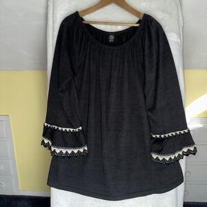 Black Women's Top with Lace Trim